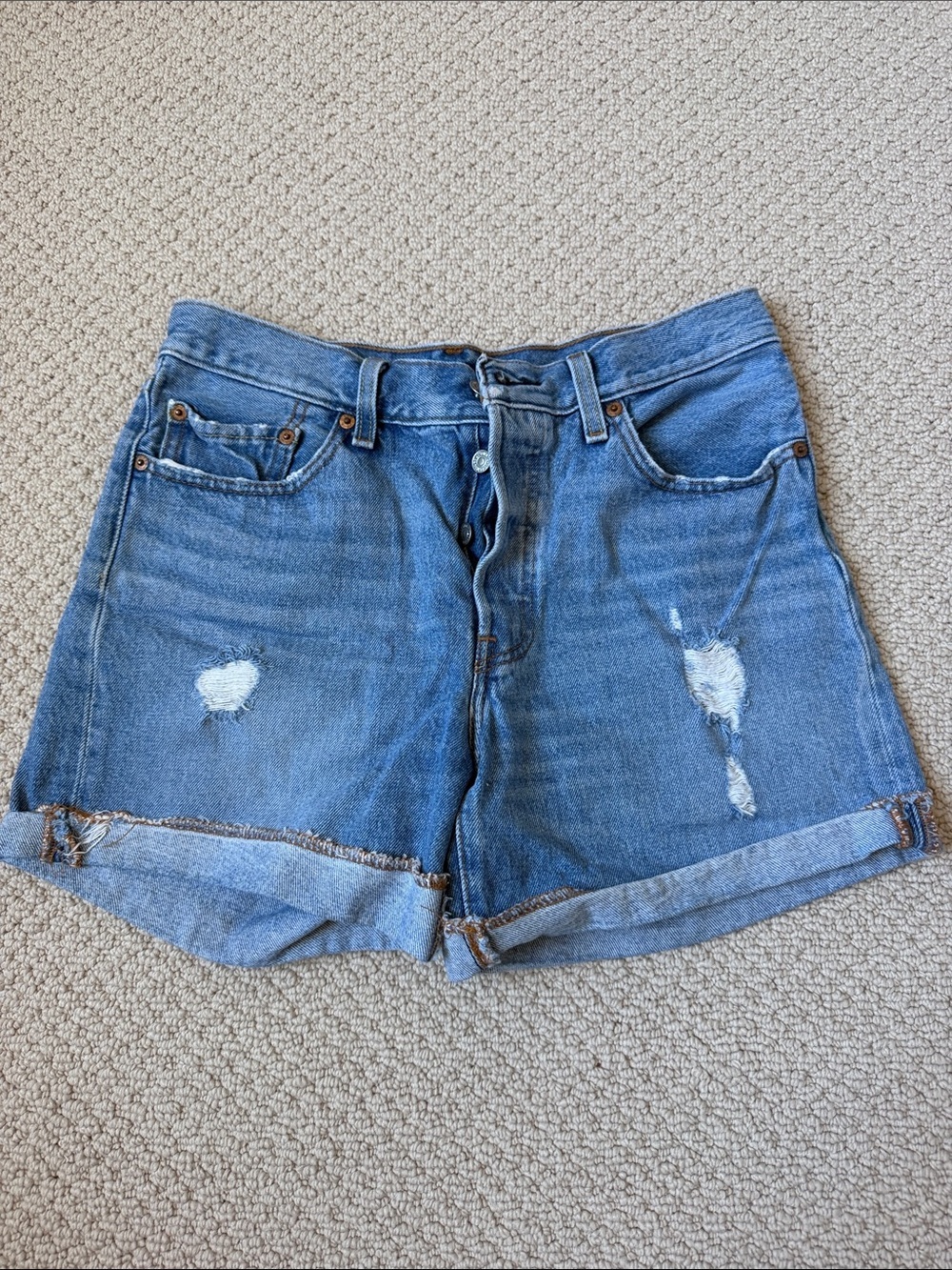 Levi's Light Blue Distressed Roll-Hem Jean Shorts